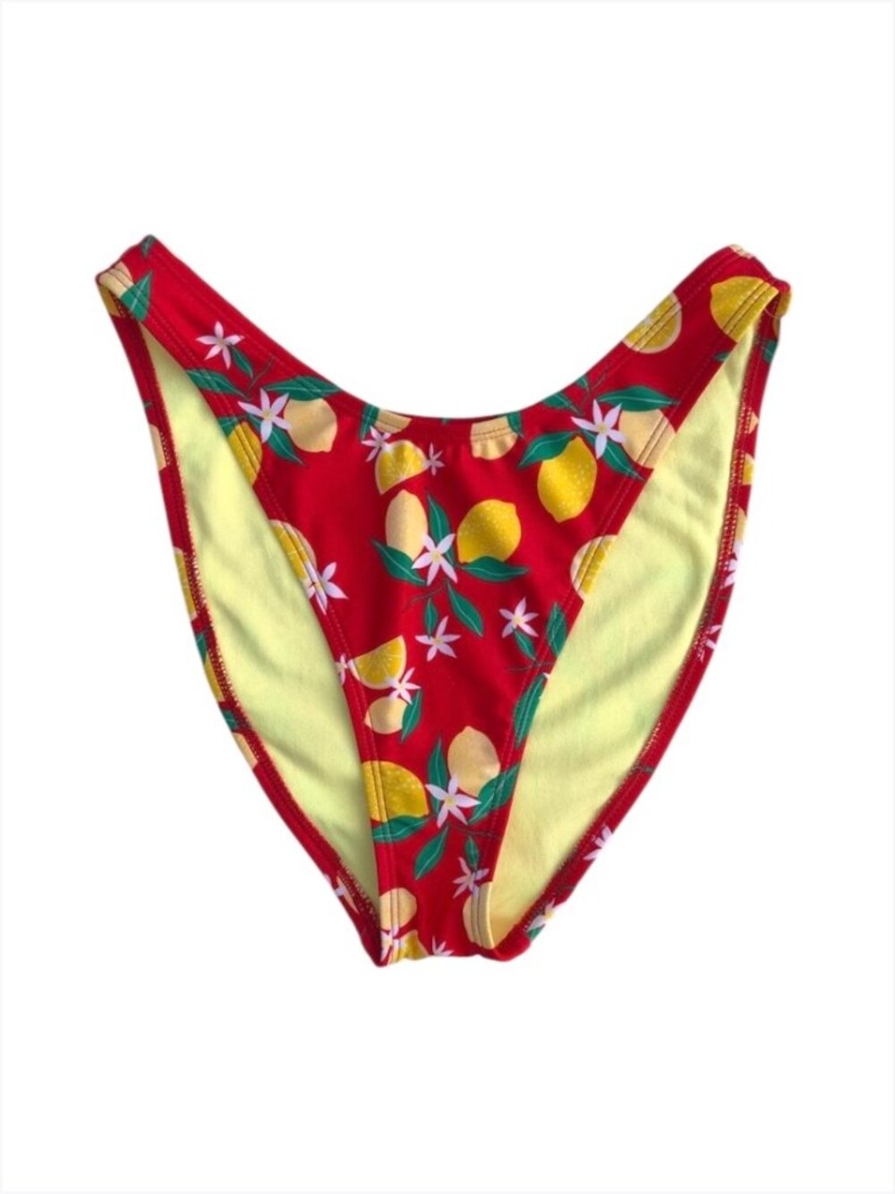 Wild Fable Women’s Red Lemon Print High Leg Bikini Bottoms, S (4-6)